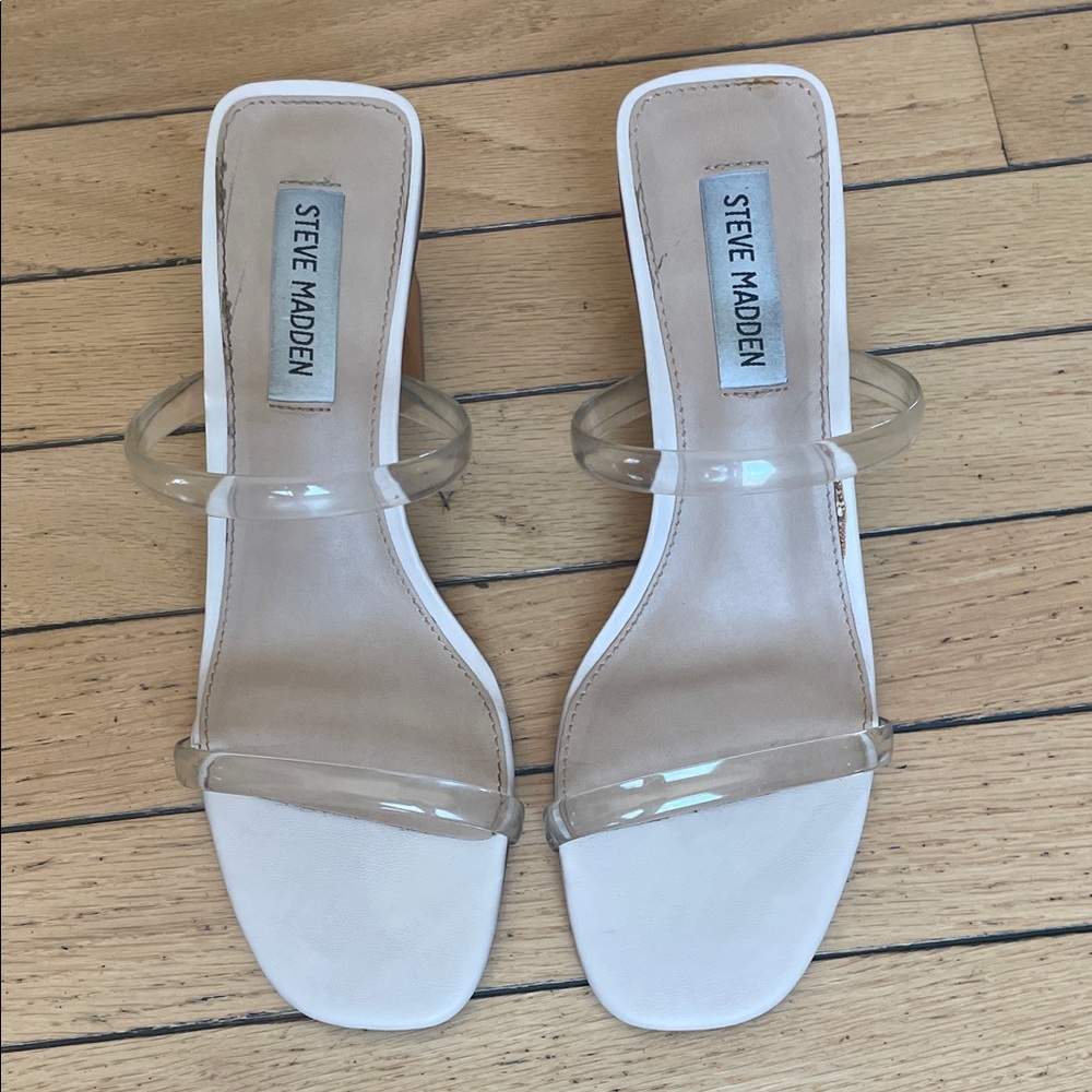 Steve Madden White Sandals with Clear Vinyl Straps